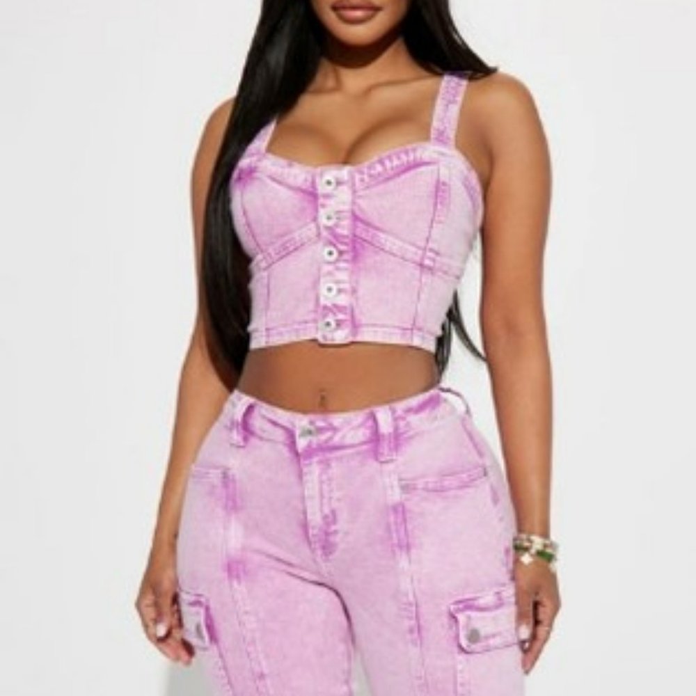 Denim Corset Top - Purple XL